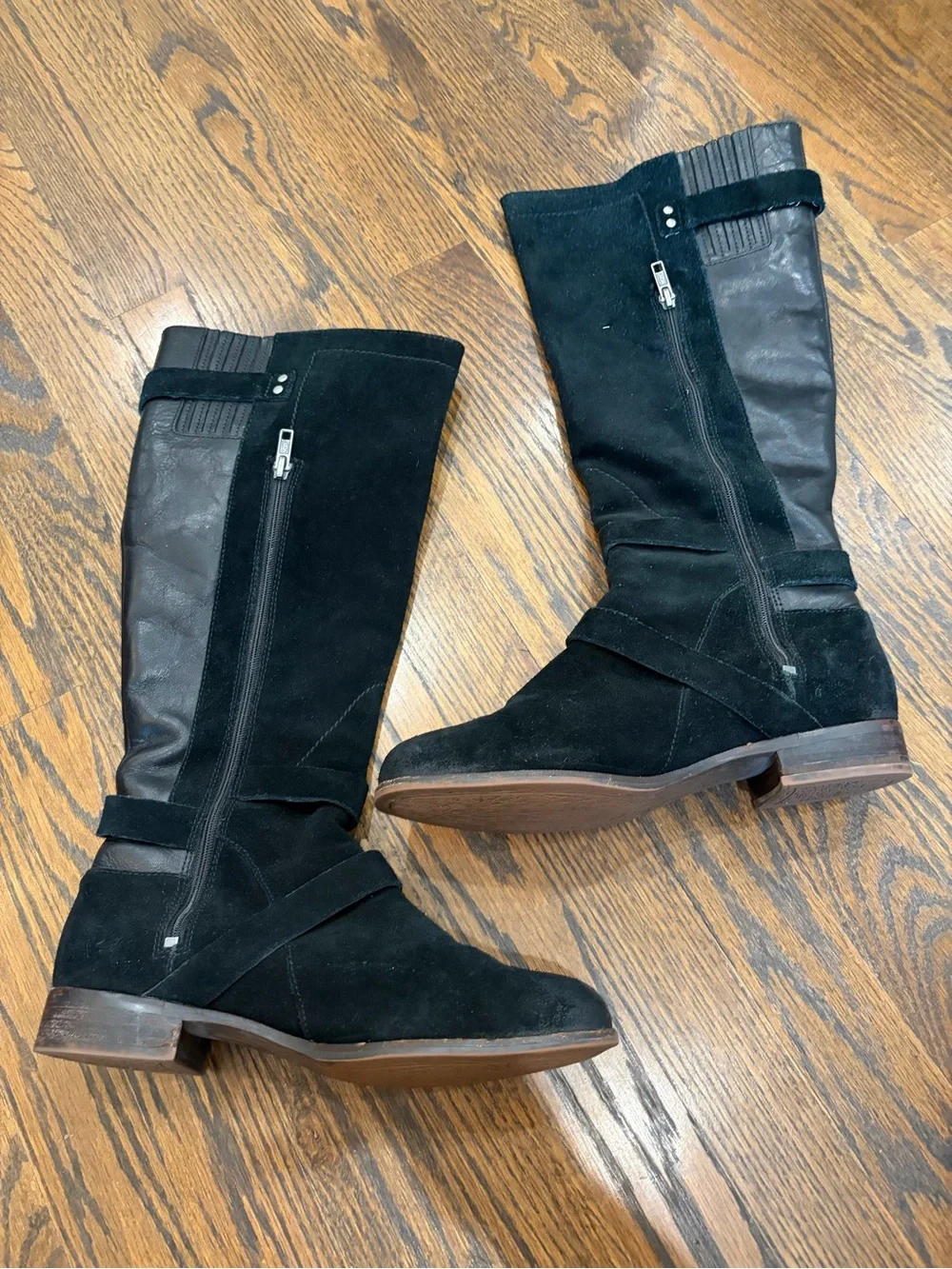 UGG Cydnee Black Suede Leather Buckle Shearling Lined Riding Campus Boots